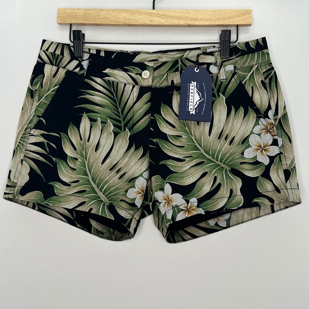 Penfield Truro Shorts Womens M‎ Black Palm Tropical Resort Coastal Summer NWT